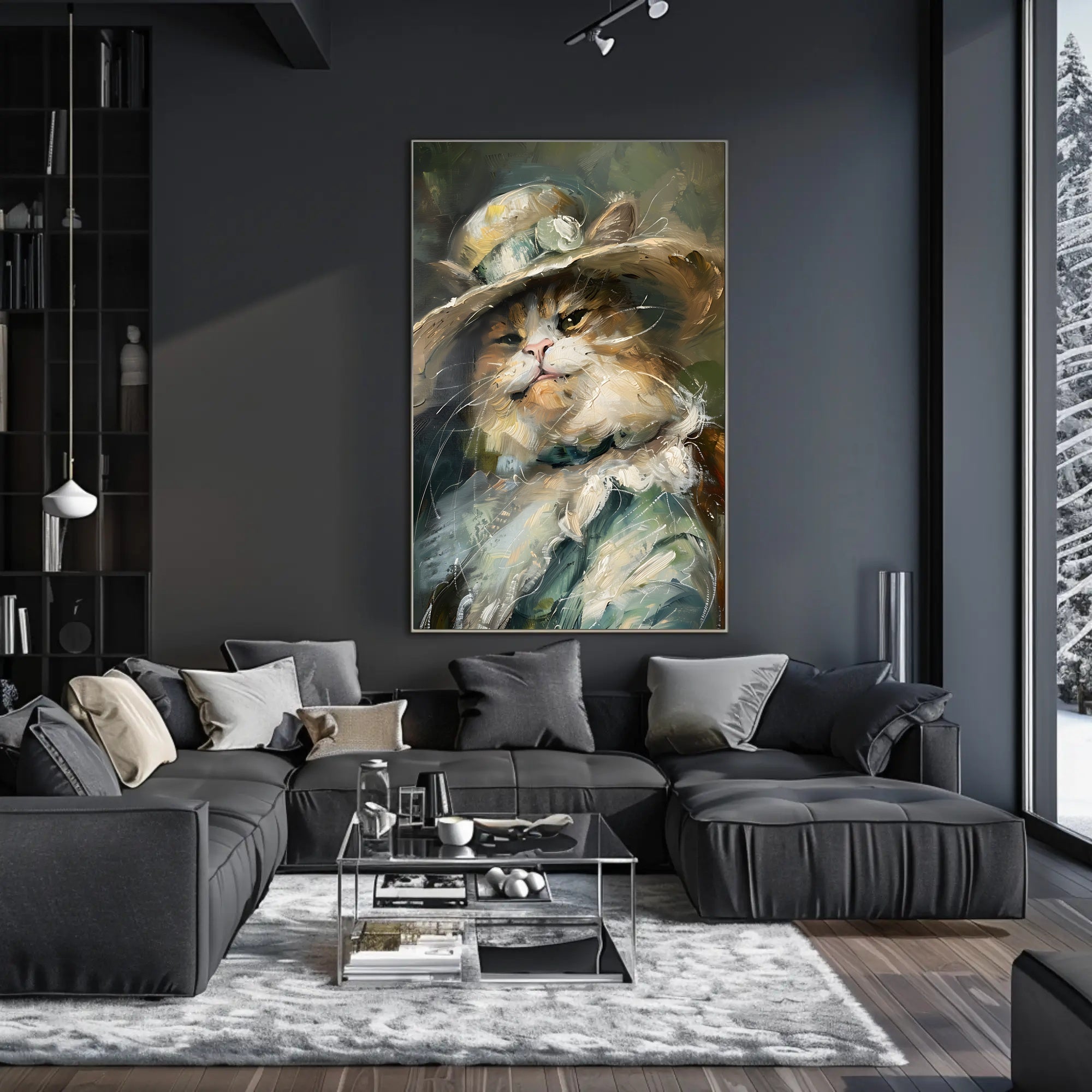 Whimsical Cat with Hat - Abstract or Artistic Poster PosterGoat