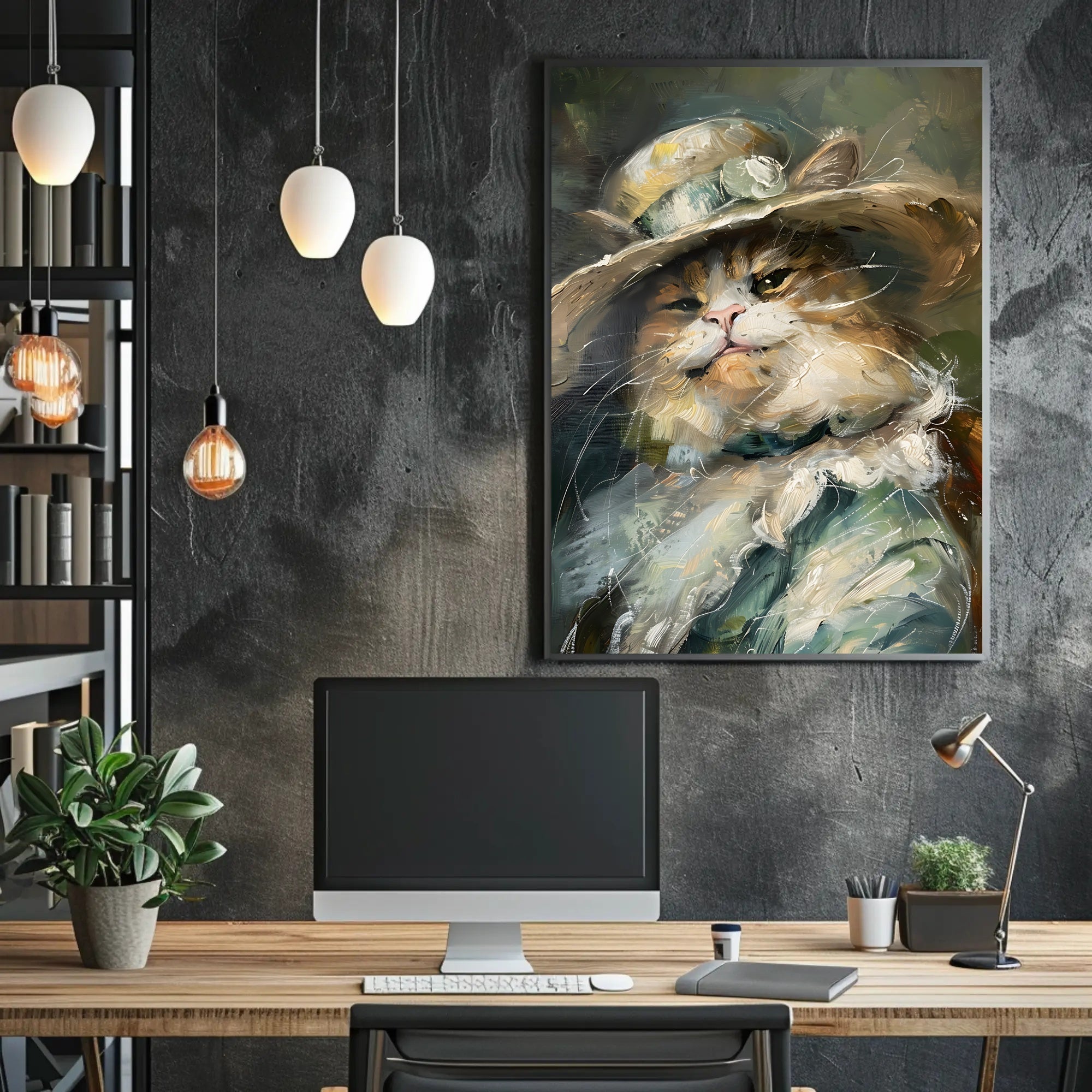 Whimsical Cat with Hat - Abstract or Artistic Poster PosterGoat