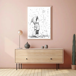 Whimsical Childhood Magic Black White Artistic Poster PosterGoat