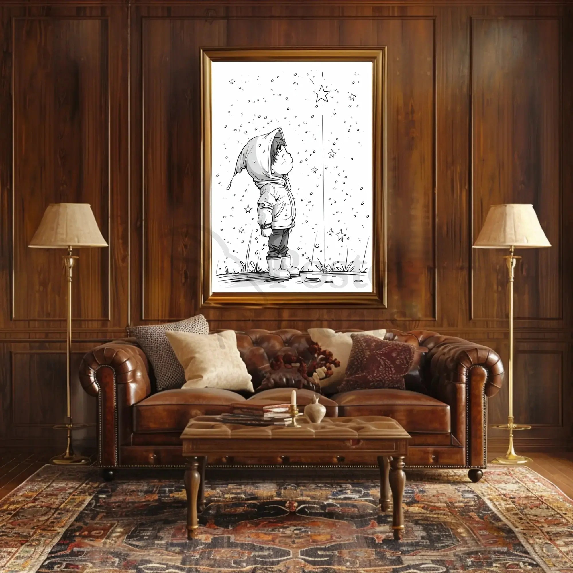 Whimsical Childhood Magic Black White Artistic Poster PosterGoat