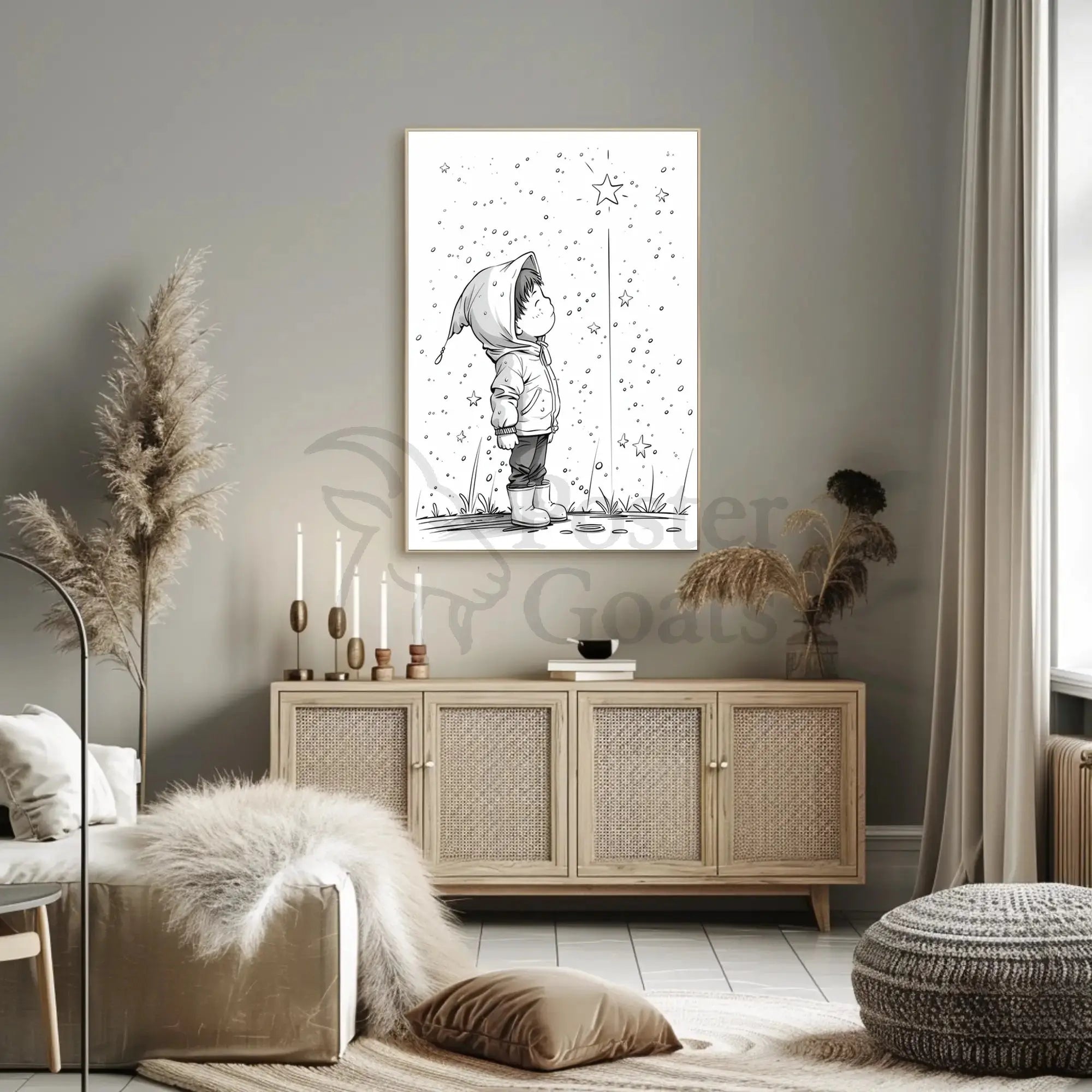 Whimsical Childhood Magic Black White Artistic Poster PosterGoat