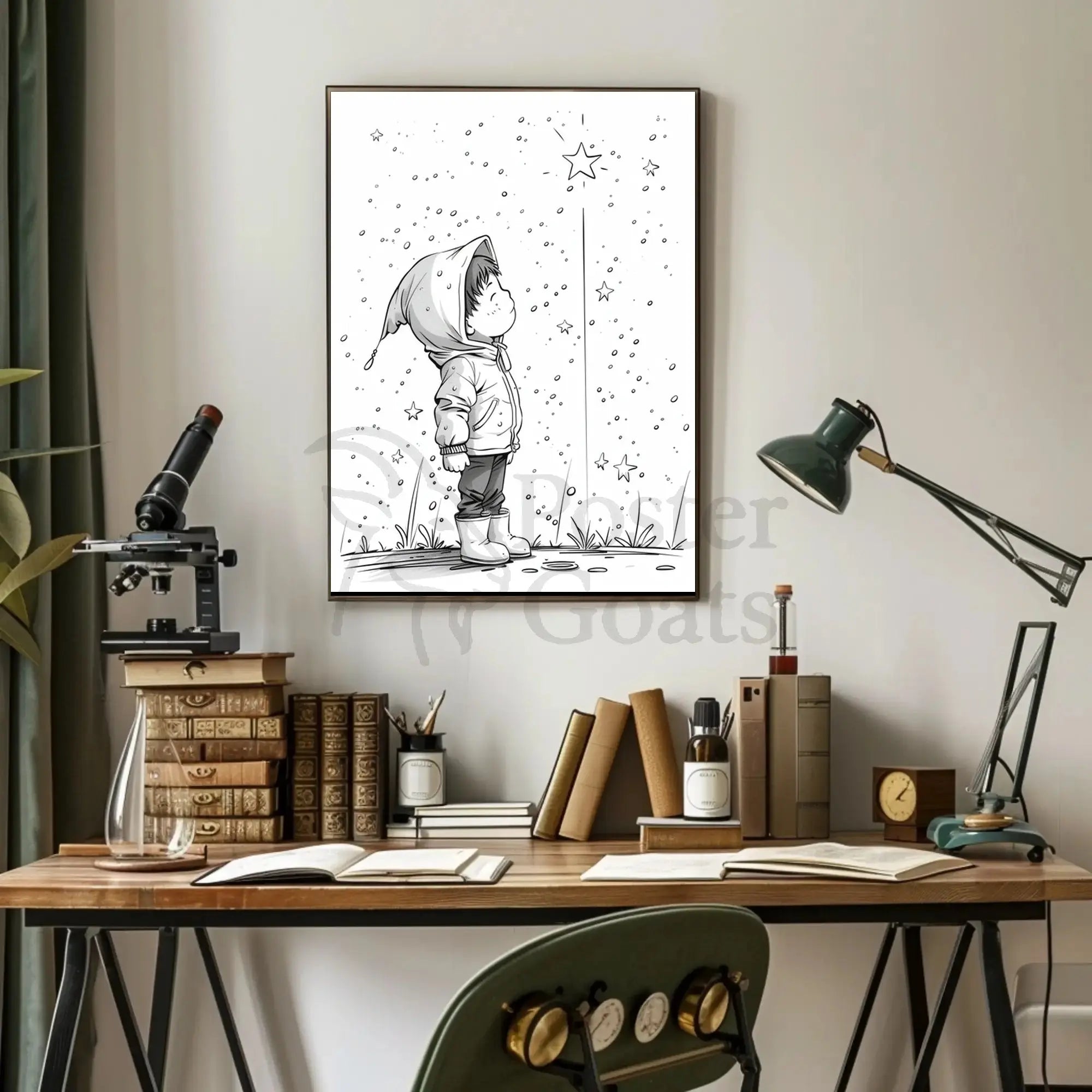 Whimsical Childhood Magic Black White Artistic Poster PosterGoat