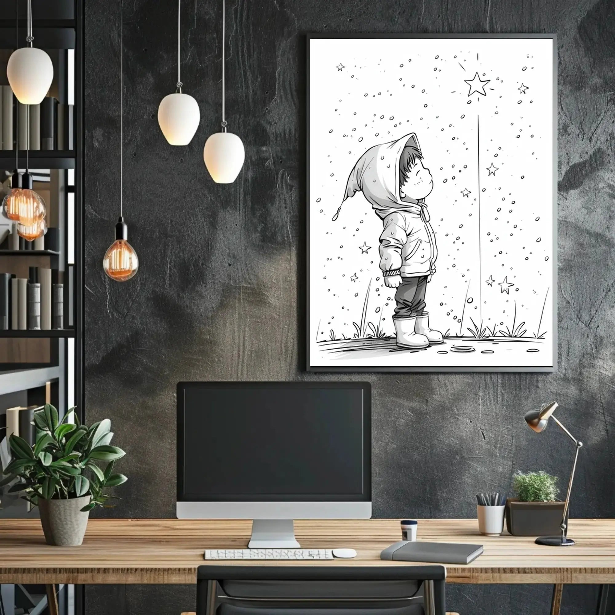 Whimsical Childhood Magic Black White Artistic Poster PosterGoat