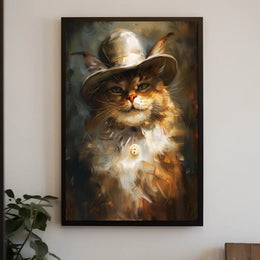 Whimsical Cowboy Cat: Artistic Animal Poster PosterGoat
