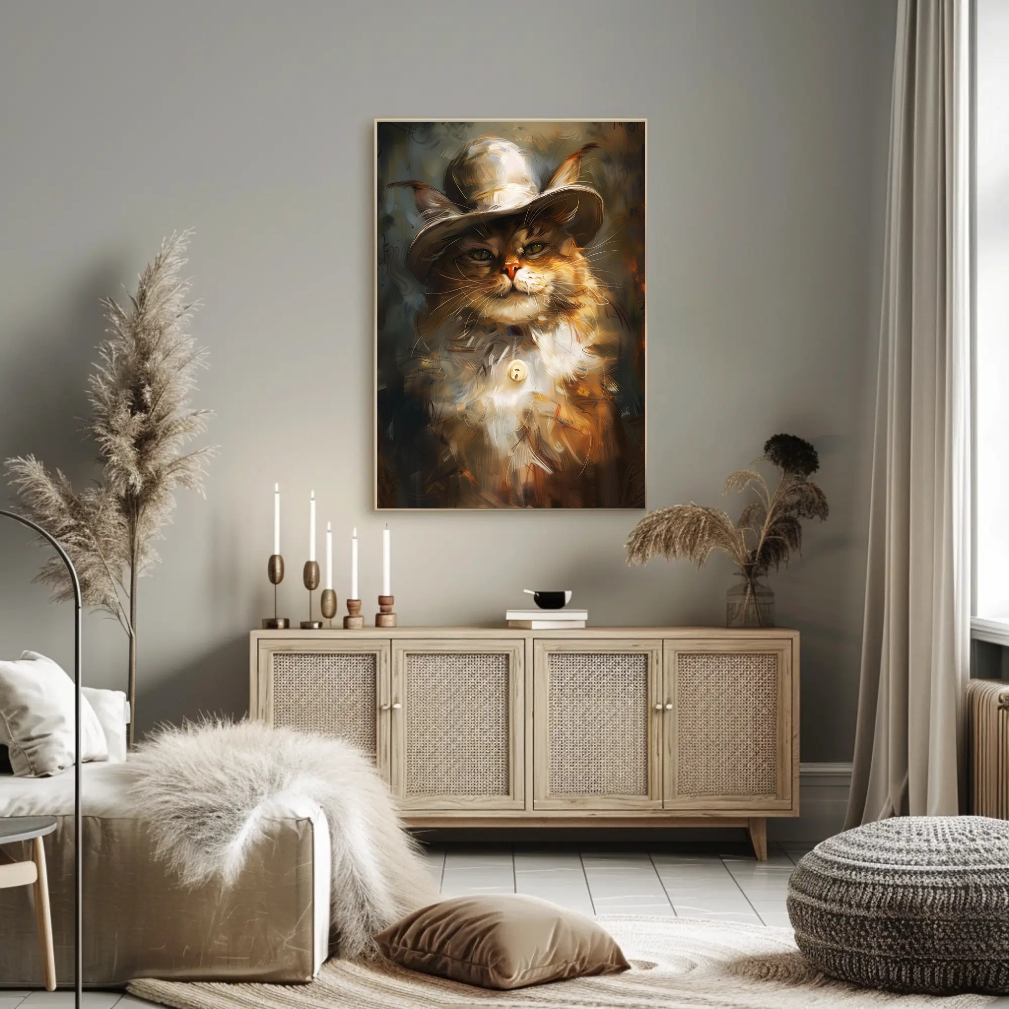 Whimsical Cowboy Cat: Artistic Animal Poster PosterGoat