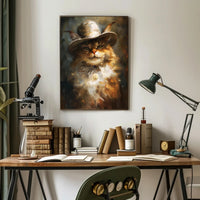 Whimsical Cowboy Cat: Artistic Animal Poster PosterGoat