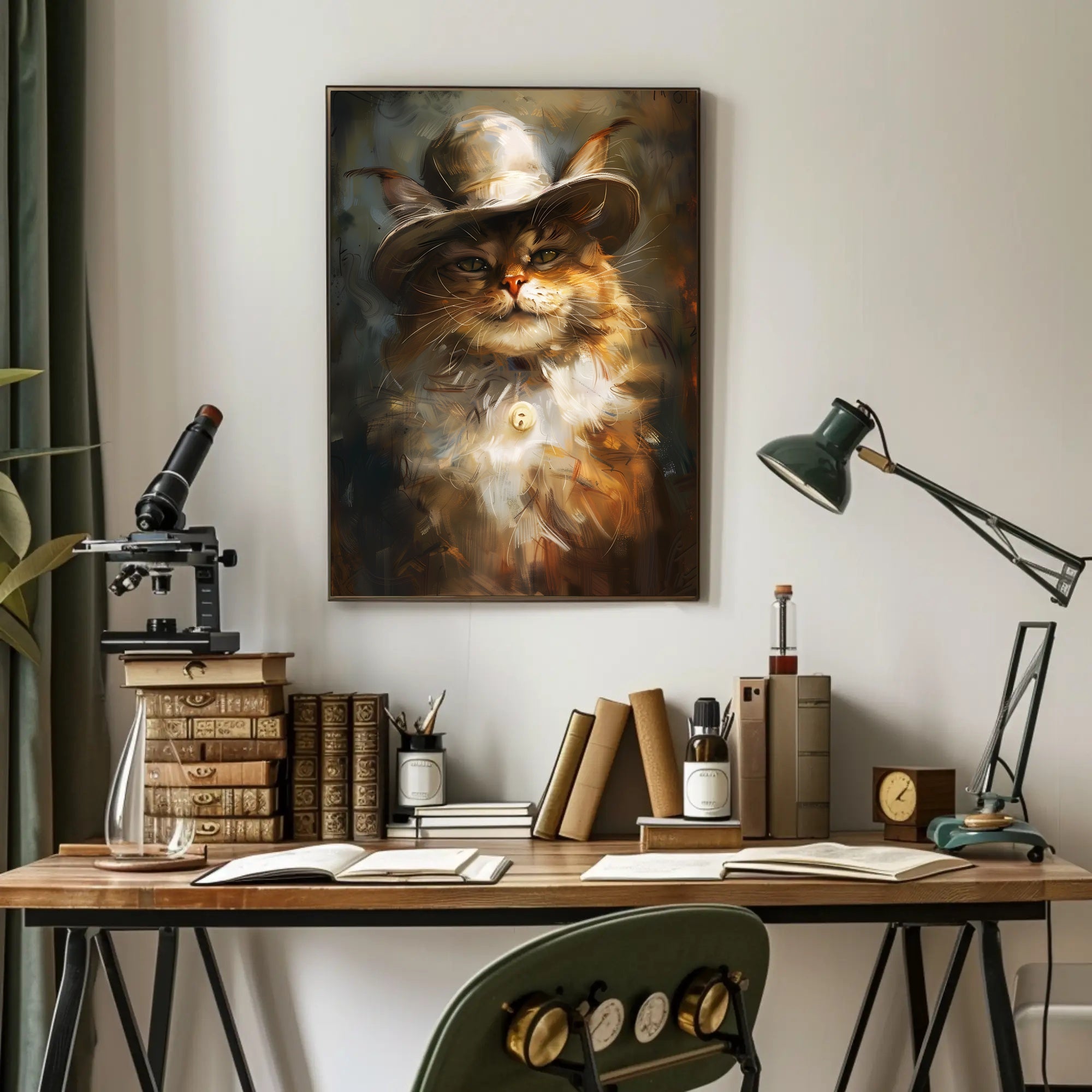 Whimsical Cowboy Cat: Artistic Animal Poster PosterGoat