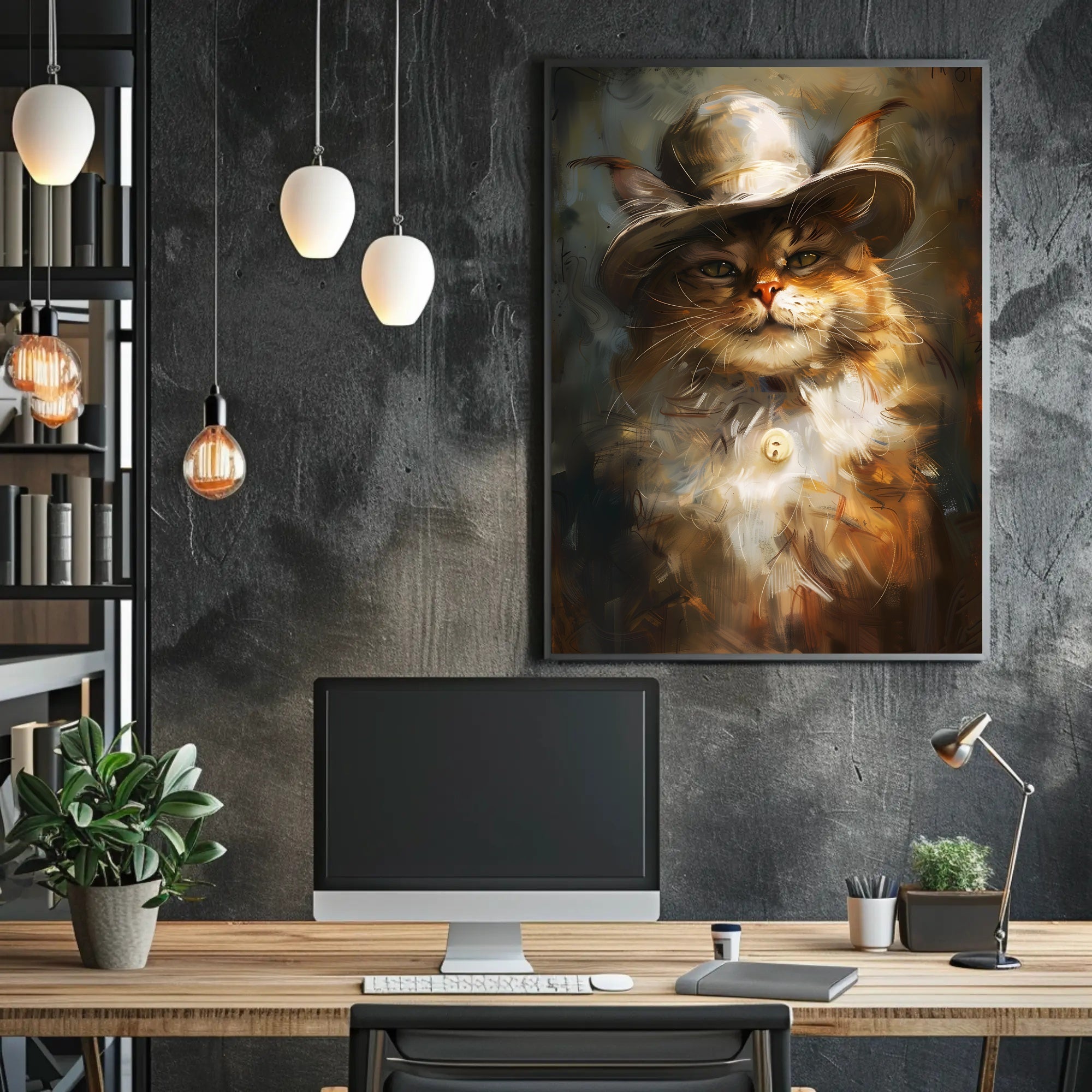 Whimsical Cowboy Cat: Artistic Animal Poster PosterGoat