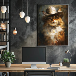 Whimsical Cowboy Cat: Artistic Animal Poster PosterGoat