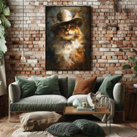 Whimsical Cowboy Cat: Artistic Animal Poster PosterGoat