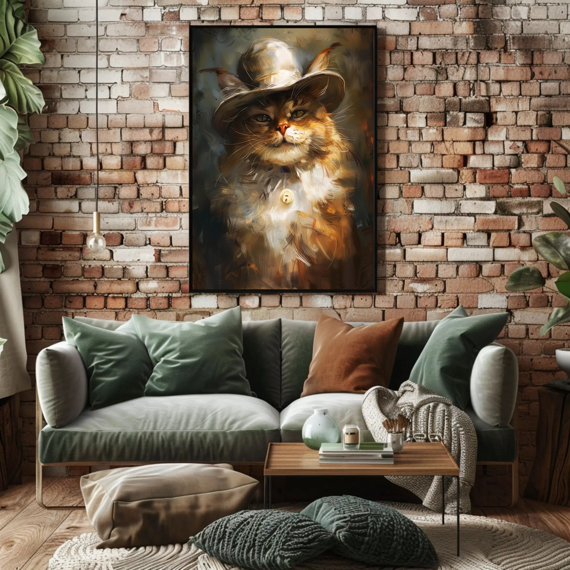 Whimsical Cowboy Cat: Artistic Animal Poster PosterGoat