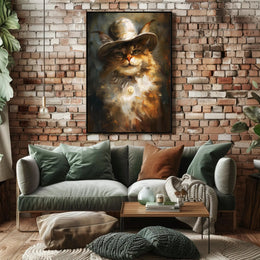 Whimsical Cowboy Cat: Artistic Animal Poster PosterGoat