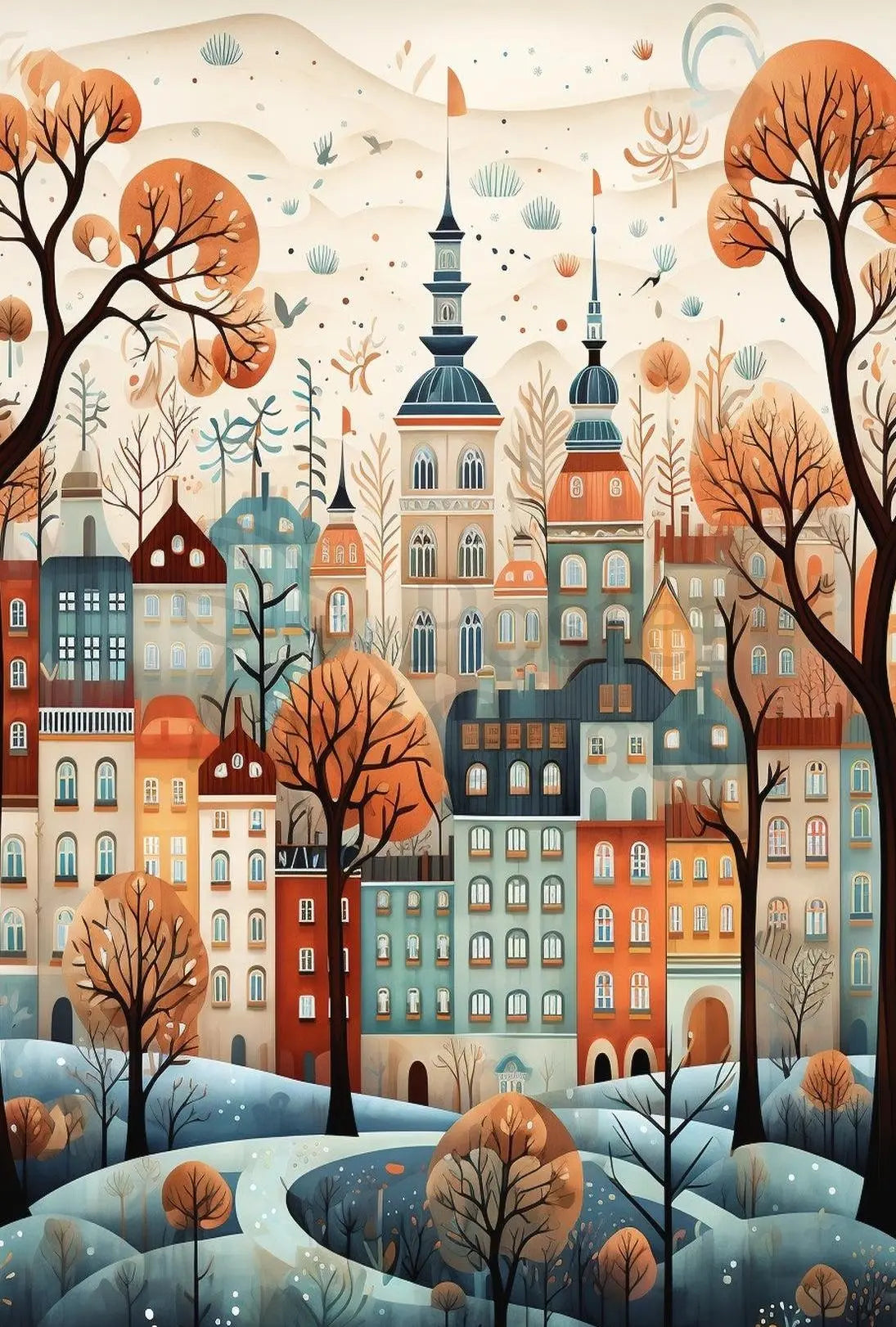 Whimsical European Cityscape Fantasy Poster PosterGoat
