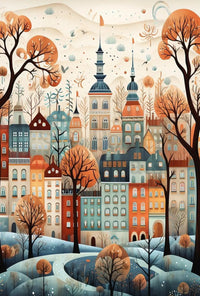 Whimsical European Cityscape Fantasy Poster PosterGoat