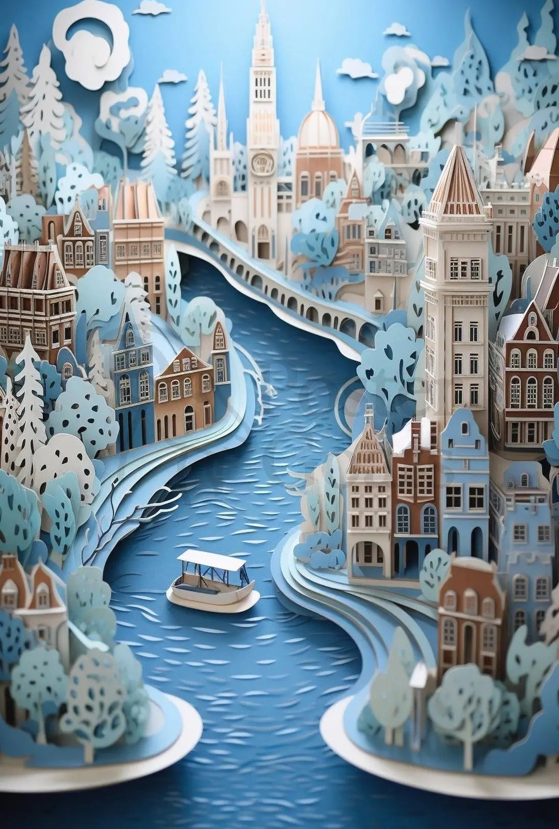 Whimsical European Cityscape Travel Poster PosterGoat