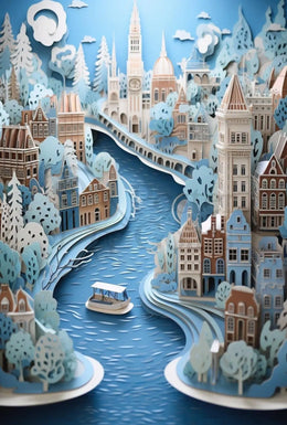 Whimsical European Cityscape Travel Poster PosterGoat