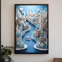 Whimsical European Cityscape Travel Poster PosterGoat
