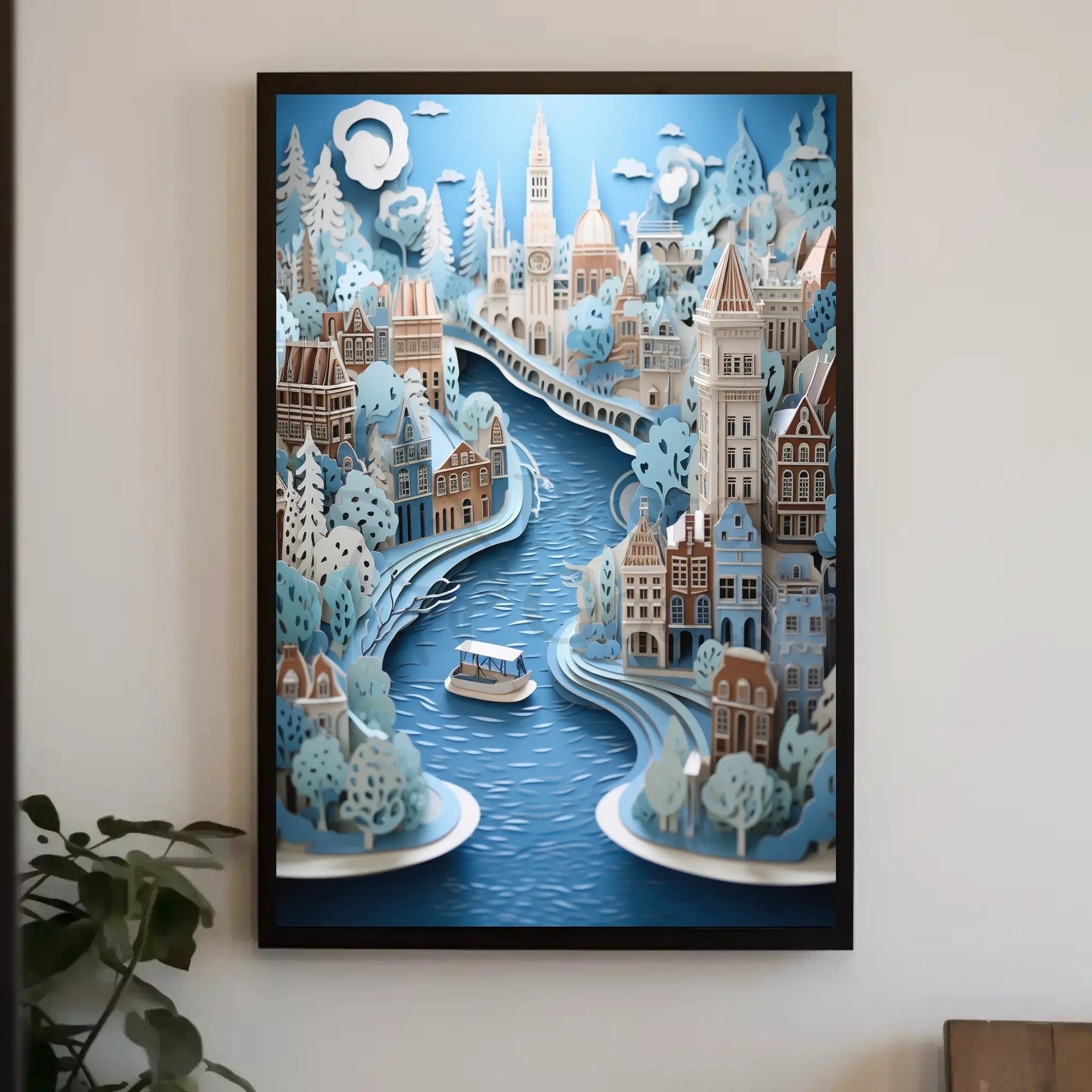 Whimsical European Cityscape Travel Poster PosterGoat