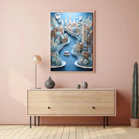 Whimsical European Cityscape Travel Poster PosterGoat
