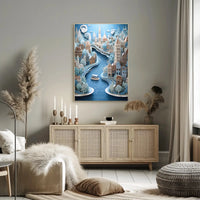 Whimsical European Cityscape Travel Poster PosterGoat