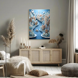 Whimsical European Cityscape Travel Poster PosterGoat