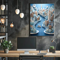 Whimsical European Cityscape Travel Poster PosterGoat