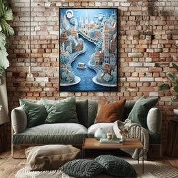 Whimsical European Cityscape Travel Poster PosterGoat
