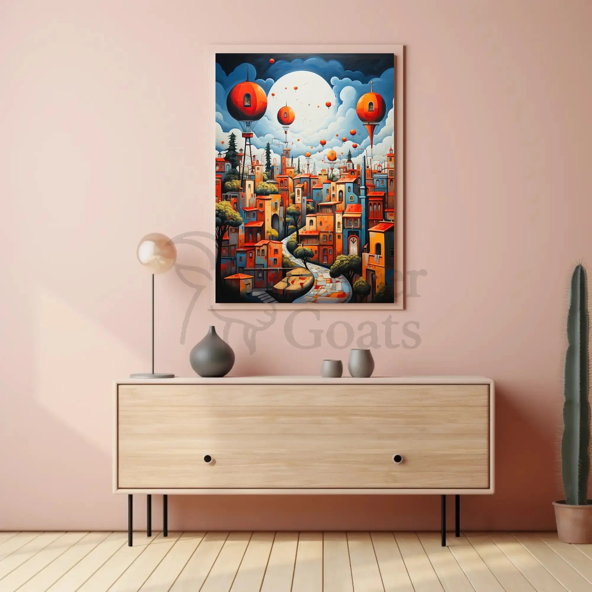 Whimsical Fantasy Escape: Vibrant Cityscape Futuristic Sci-Fi Poster PosterGoat