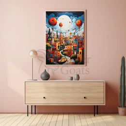 Whimsical Fantasy Escape: Vibrant Cityscape Futuristic Sci-Fi Poster PosterGoat