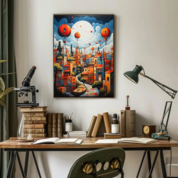 Whimsical Fantasy Escape: Vibrant Cityscape Futuristic Sci-Fi Poster PosterGoat