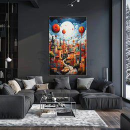Whimsical Fantasy Escape: Vibrant Cityscape Futuristic Sci-Fi Poster PosterGoat