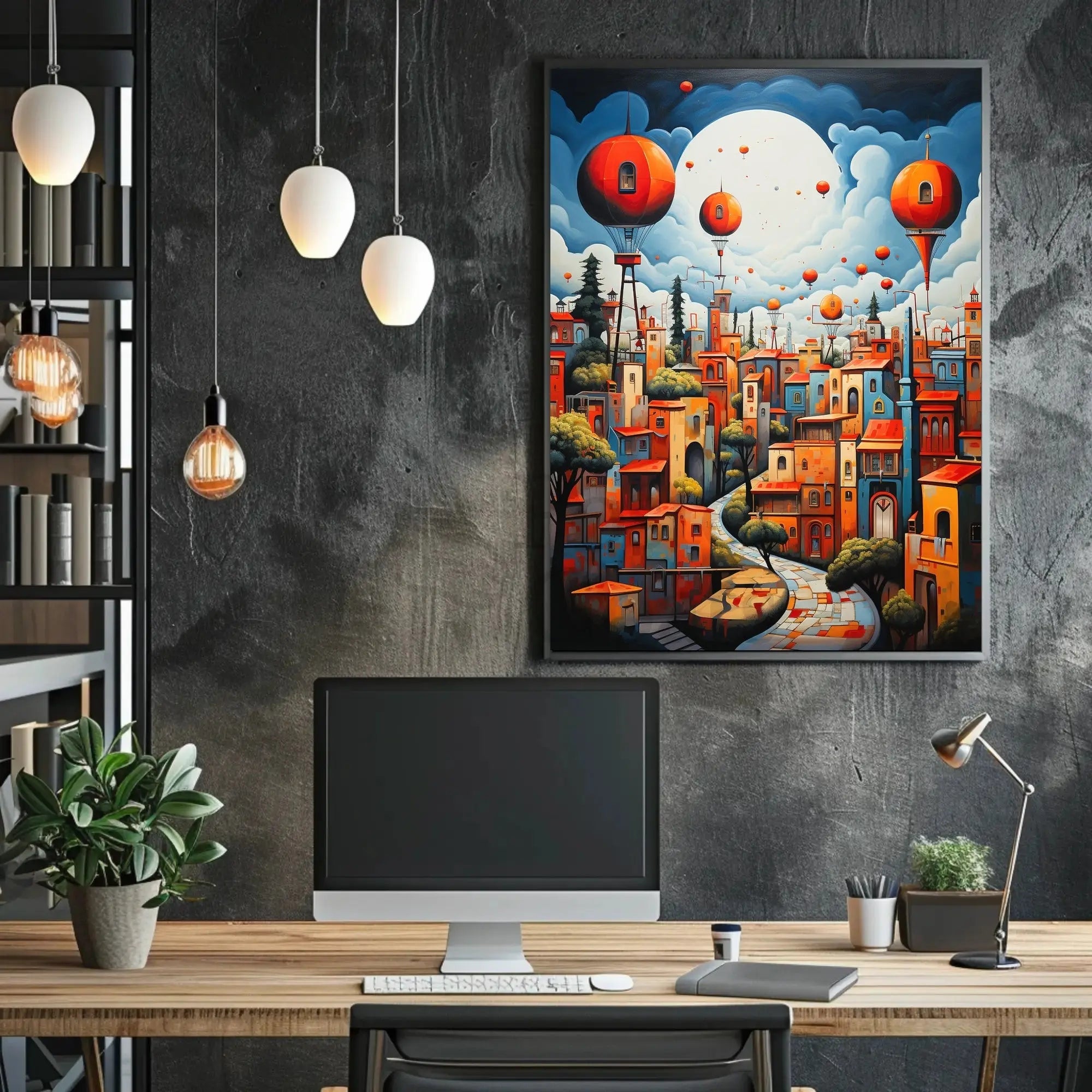Whimsical Fantasy Escape: Vibrant Cityscape Futuristic Sci-Fi Poster PosterGoat