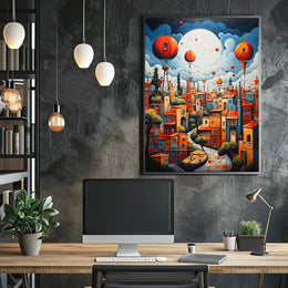 Whimsical Fantasy Escape: Vibrant Cityscape Futuristic Sci-Fi Poster PosterGoat