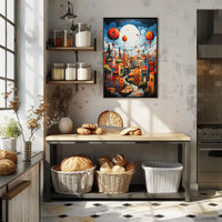 Whimsical Fantasy Escape: Vibrant Cityscape Futuristic Sci-Fi Poster PosterGoat