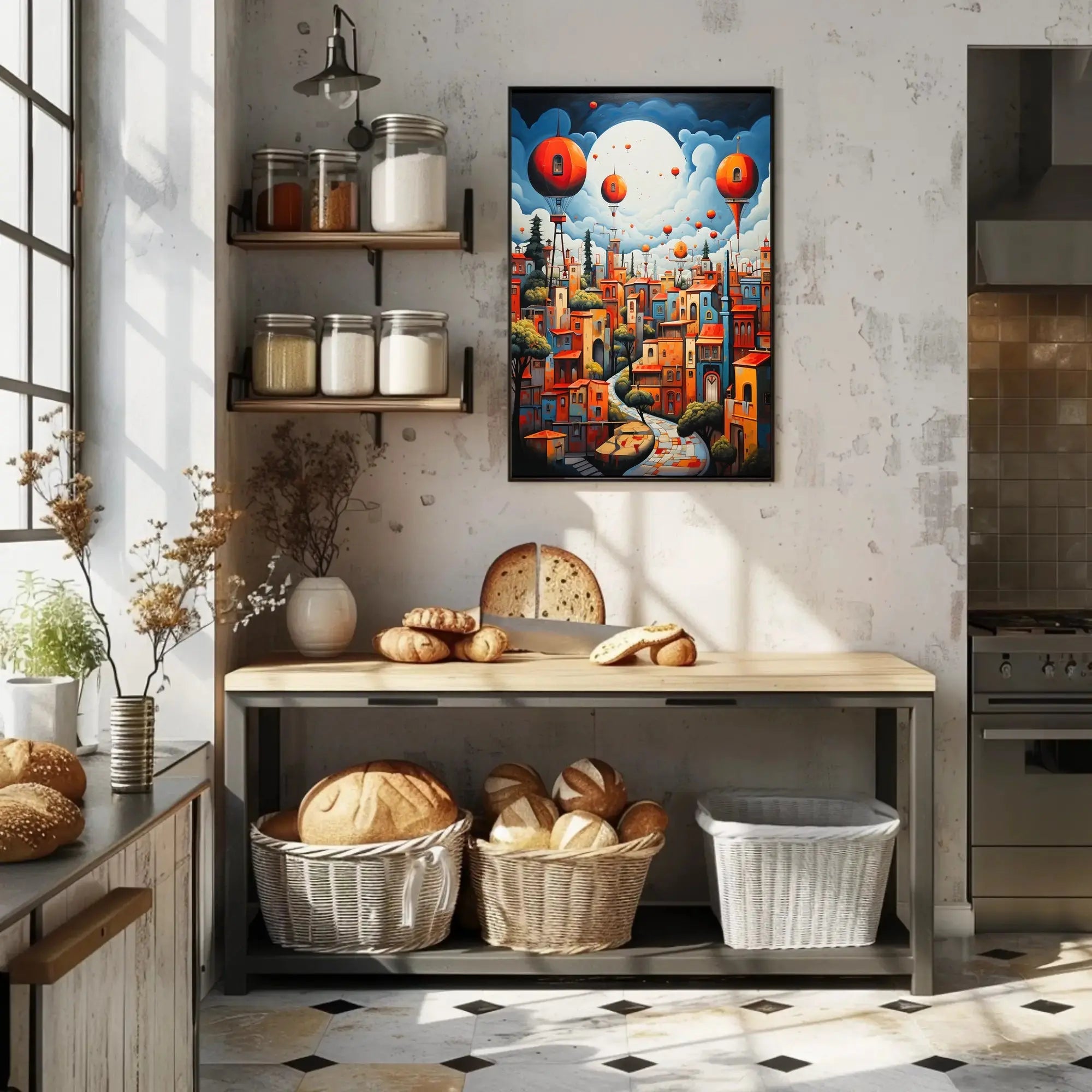Whimsical Fantasy Escape: Vibrant Cityscape Futuristic Sci-Fi Poster PosterGoat