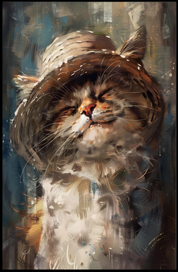 Whimsical Fluffy Cat in Straw Hat Animal Poster PosterGoat