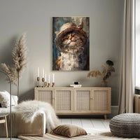 Whimsical Fluffy Cat in Straw Hat Animal Poster PosterGoat
