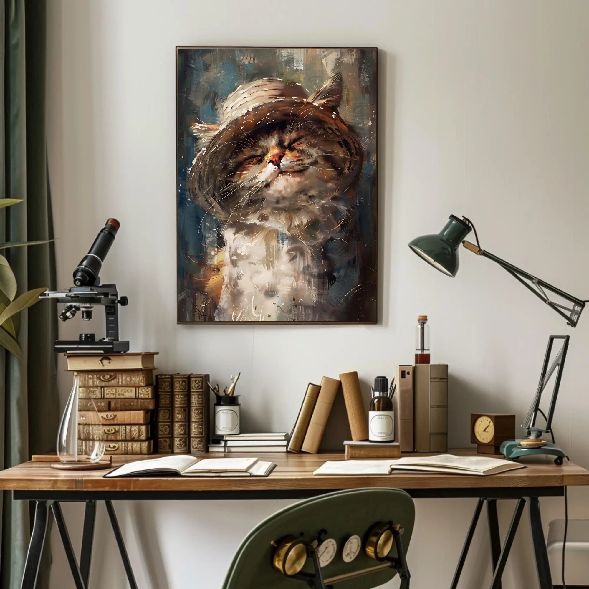 Whimsical Fluffy Cat in Straw Hat Animal Poster PosterGoat