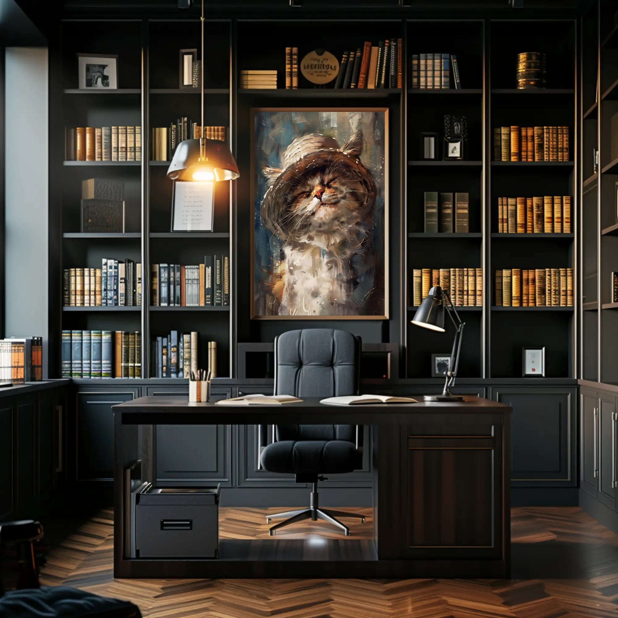 Whimsical Fluffy Cat in Straw Hat Animal Poster PosterGoat