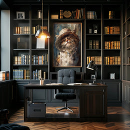 Whimsical Fluffy Cat in Straw Hat Animal Poster PosterGoat