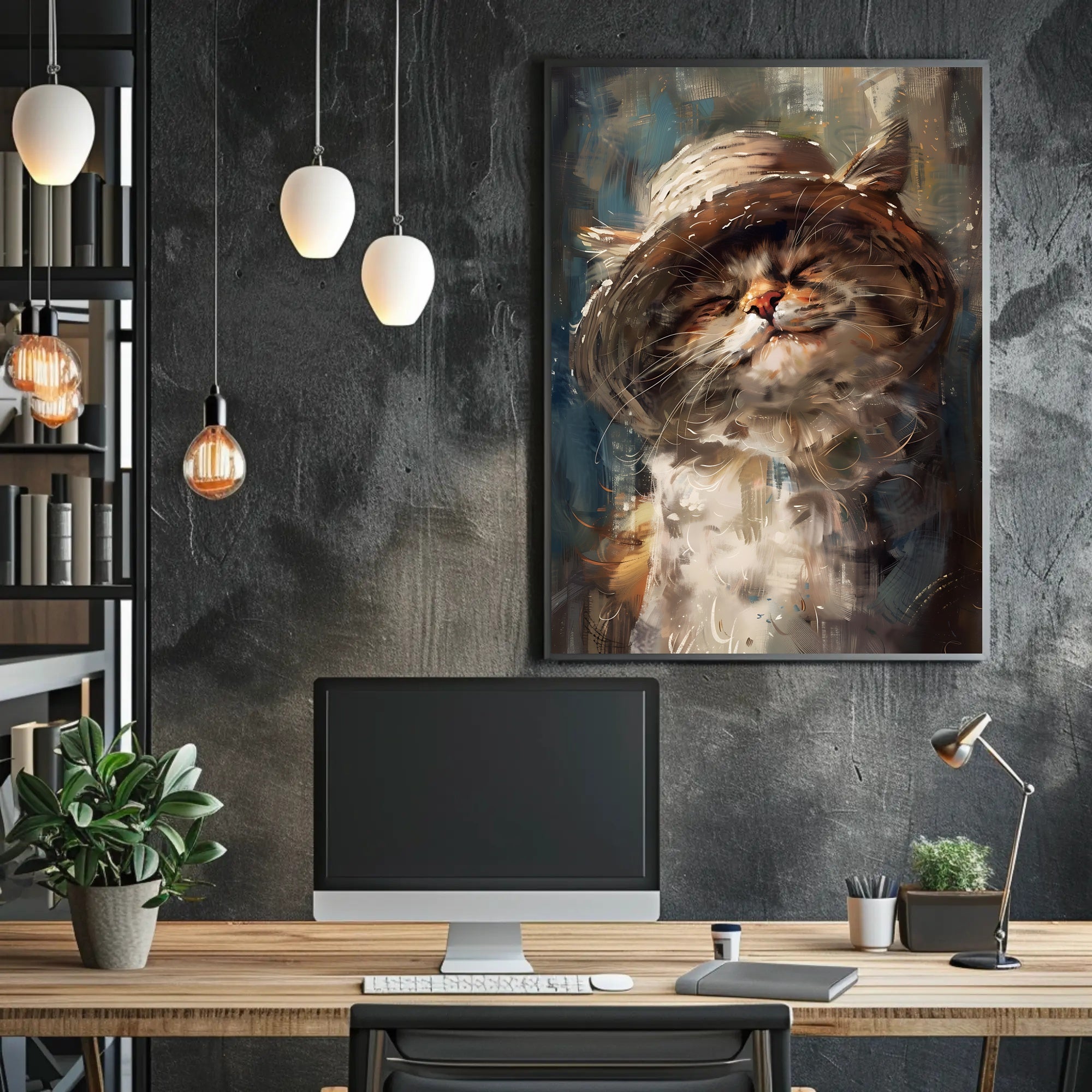 Whimsical Fluffy Cat in Straw Hat Animal Poster PosterGoat