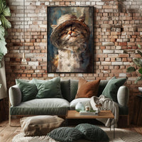Whimsical Fluffy Cat in Straw Hat Animal Poster PosterGoat
