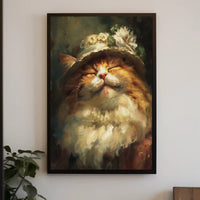 Whimsical Fluffy Cat with Floral Hat Animal Poster PosterGoat