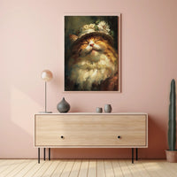 Whimsical Fluffy Cat with Floral Hat Animal Poster PosterGoat