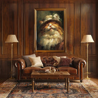 Whimsical Fluffy Cat with Floral Hat Animal Poster PosterGoat