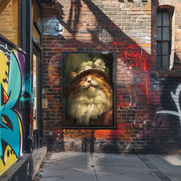 Whimsical Fluffy Cat with Floral Hat Animal Poster PosterGoat