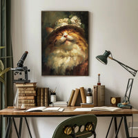Whimsical Fluffy Cat with Floral Hat Animal Poster PosterGoat