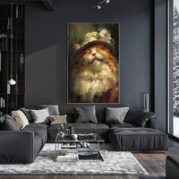 Whimsical Fluffy Cat with Floral Hat Animal Poster PosterGoat