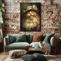 Whimsical Fluffy Cat with Floral Hat Animal Poster PosterGoat