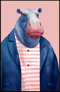 Whimsical Hippo in Fashionable Attire Animal Poster PosterGoat